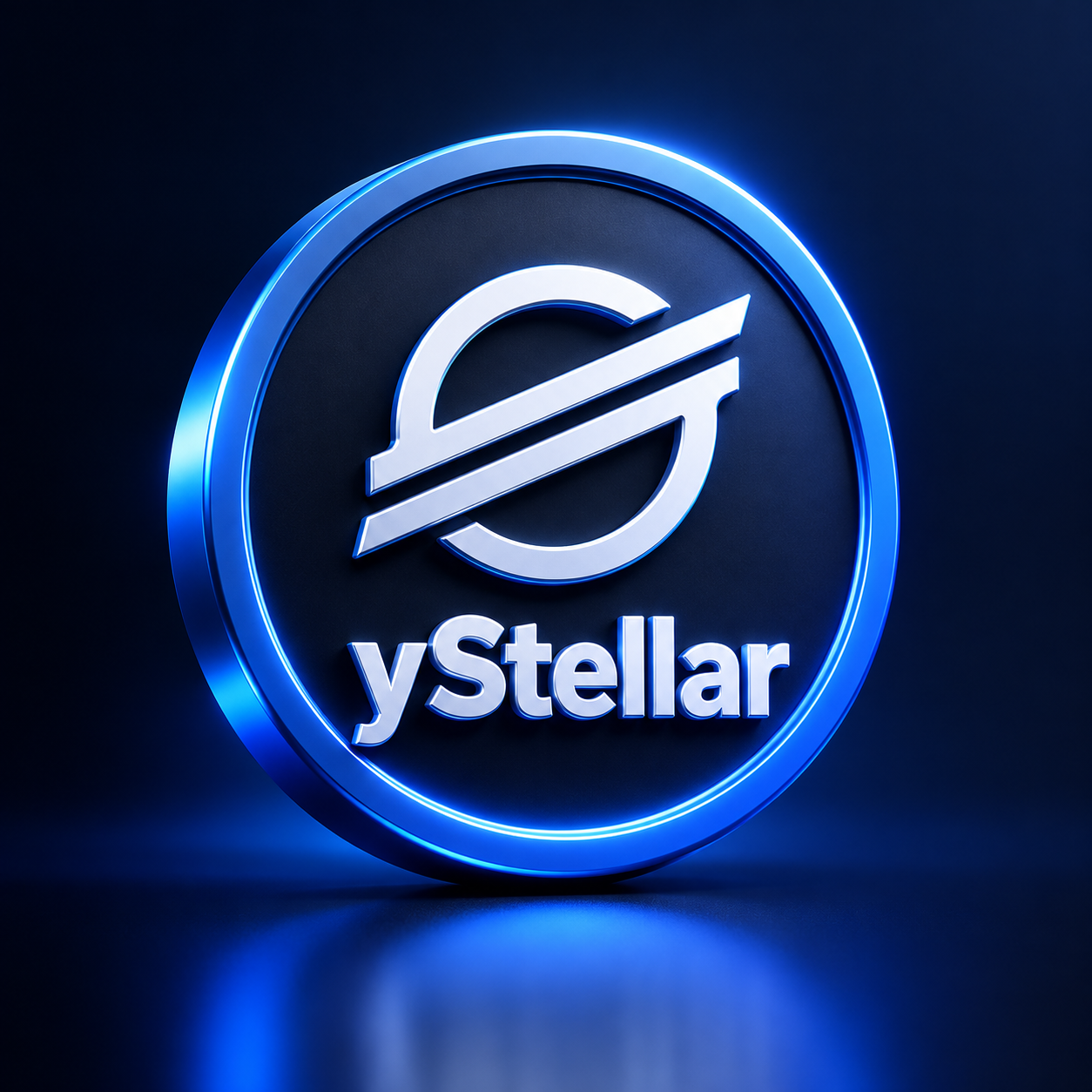 Futuristic blue Stellar-inspired token artwork featuring yXLM and yUSDC